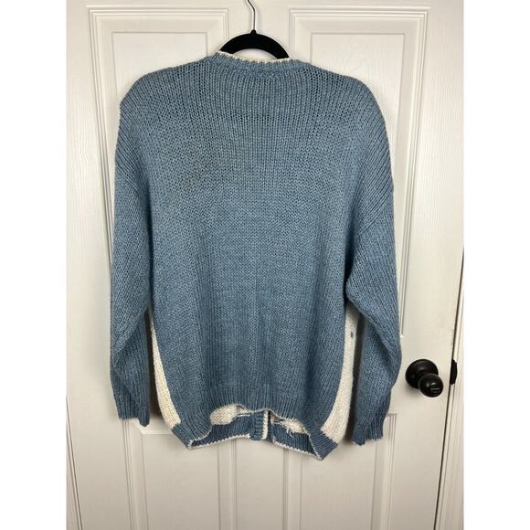 Vintage 80s Cabin Creek Boho Western Grannycore Blue White Cardigan Medium - Picture 9 of 9